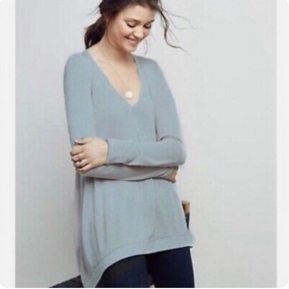 Anthropologie Deletta Lokka Tunic Top Size XS Dusty Blue Shark Bite Hem